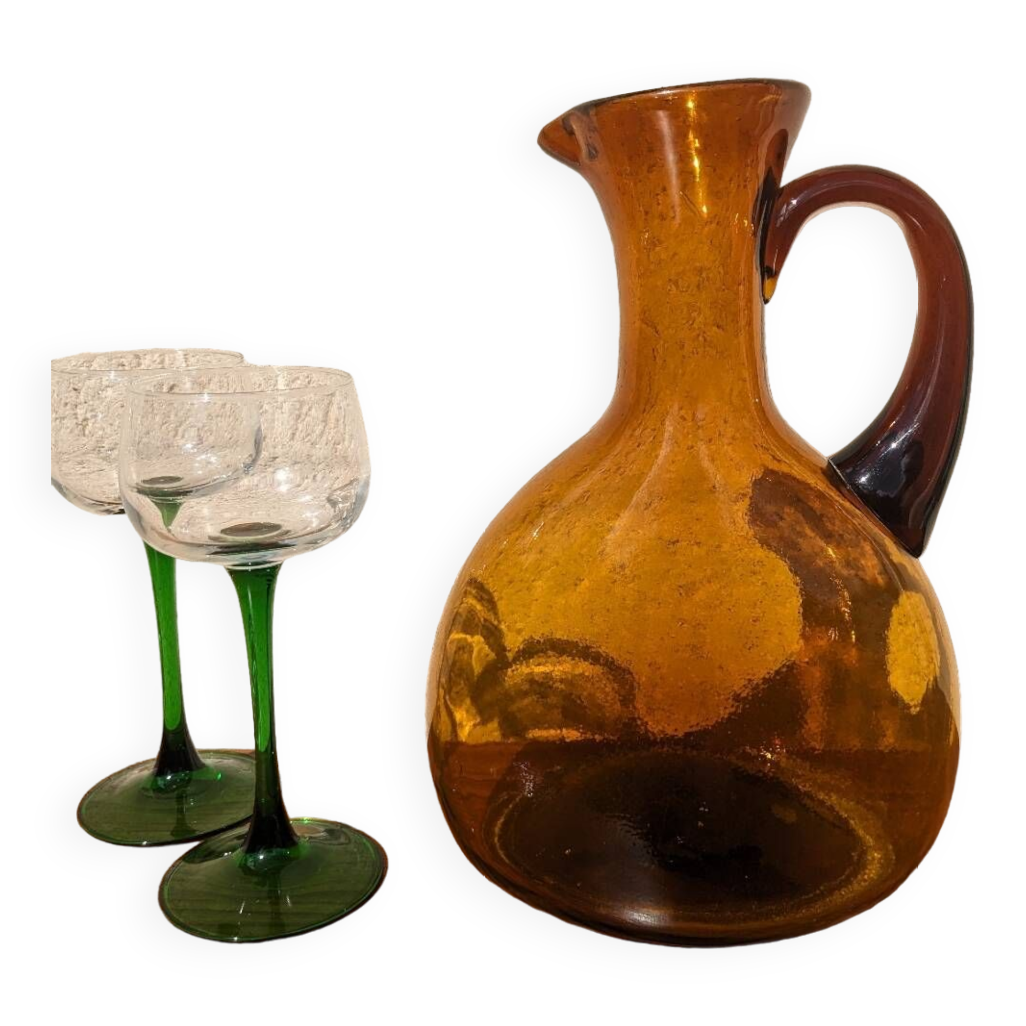 Large vintage amber glass carafe