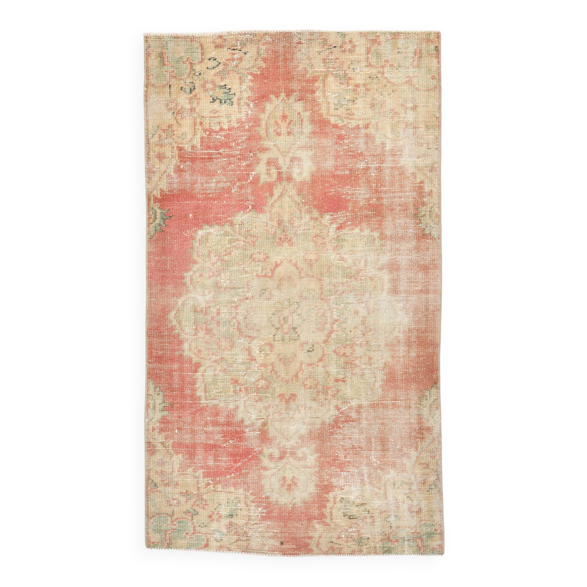 4x7 Red & Salmon Oriental Pattern Vintage Rug, 120x213Cm