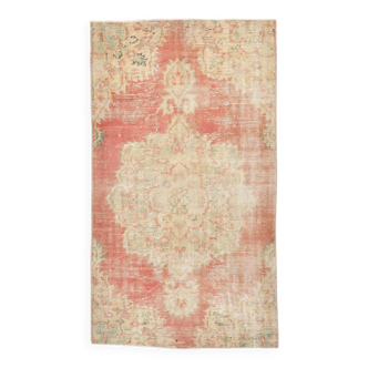 4x7 Red & Salmon Oriental Pattern Vintage Rug, 120x213Cm