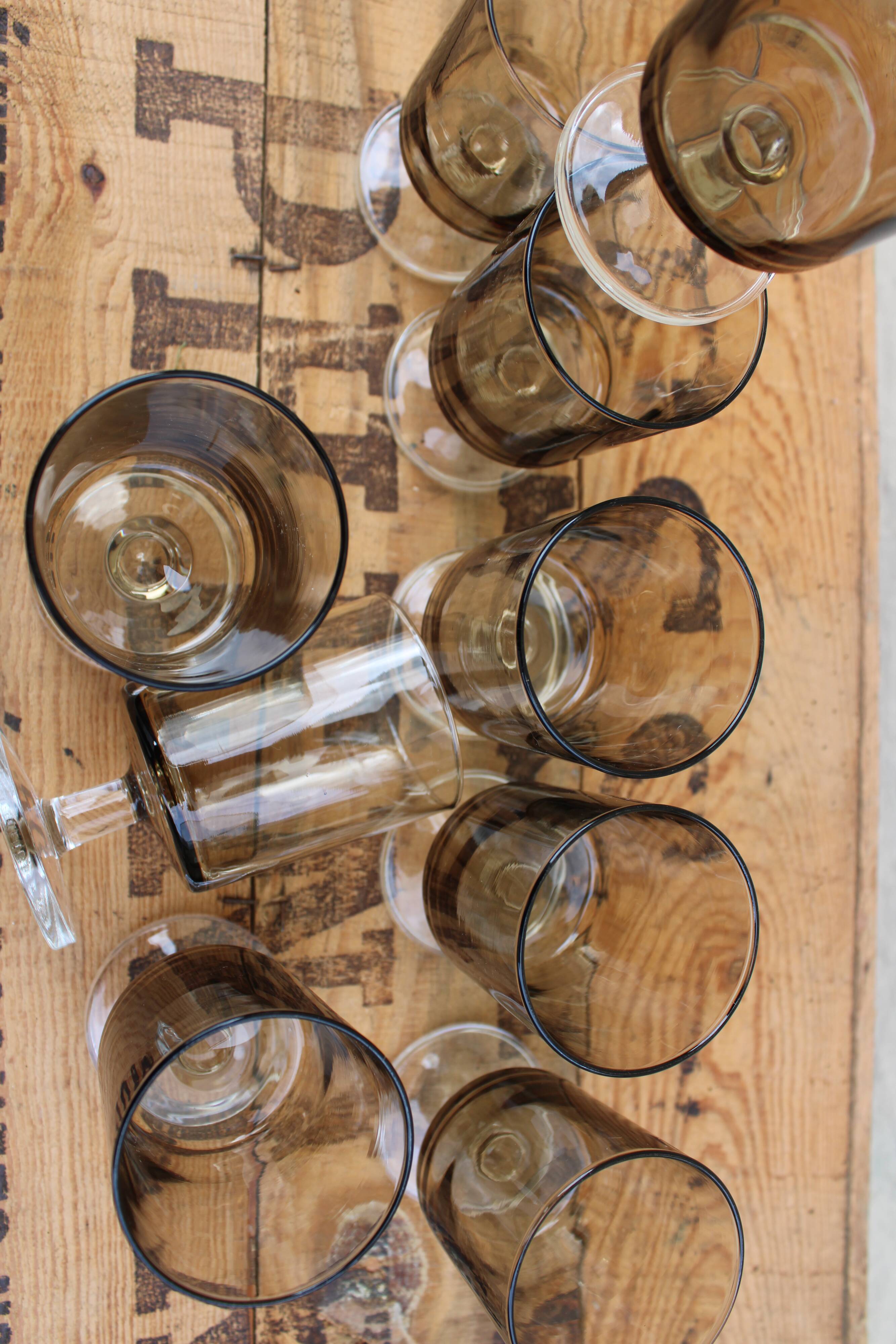 9 Luminarc amber glass wine glasses