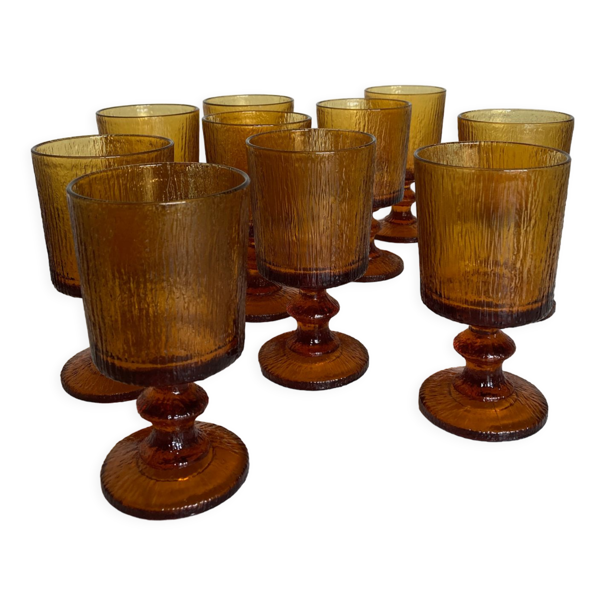 Set of 10 1970 glasses in molded glass tree wood