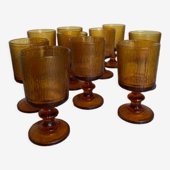 Set of 10 1970 glasses in molded glass tree wood