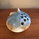 Flat ceramic cat-shaped flower frog vase, signed