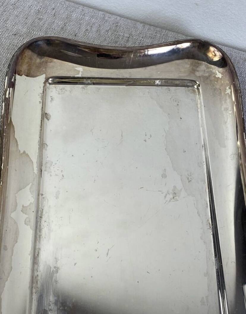 Silver-plated metal and glass hors d'oeuvre tray