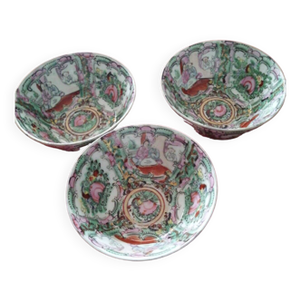 Set of 3 bowls of hand-painted macau porcelain rice