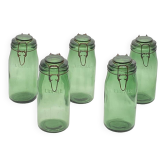 Set of L'ideal jars, old, glass / green