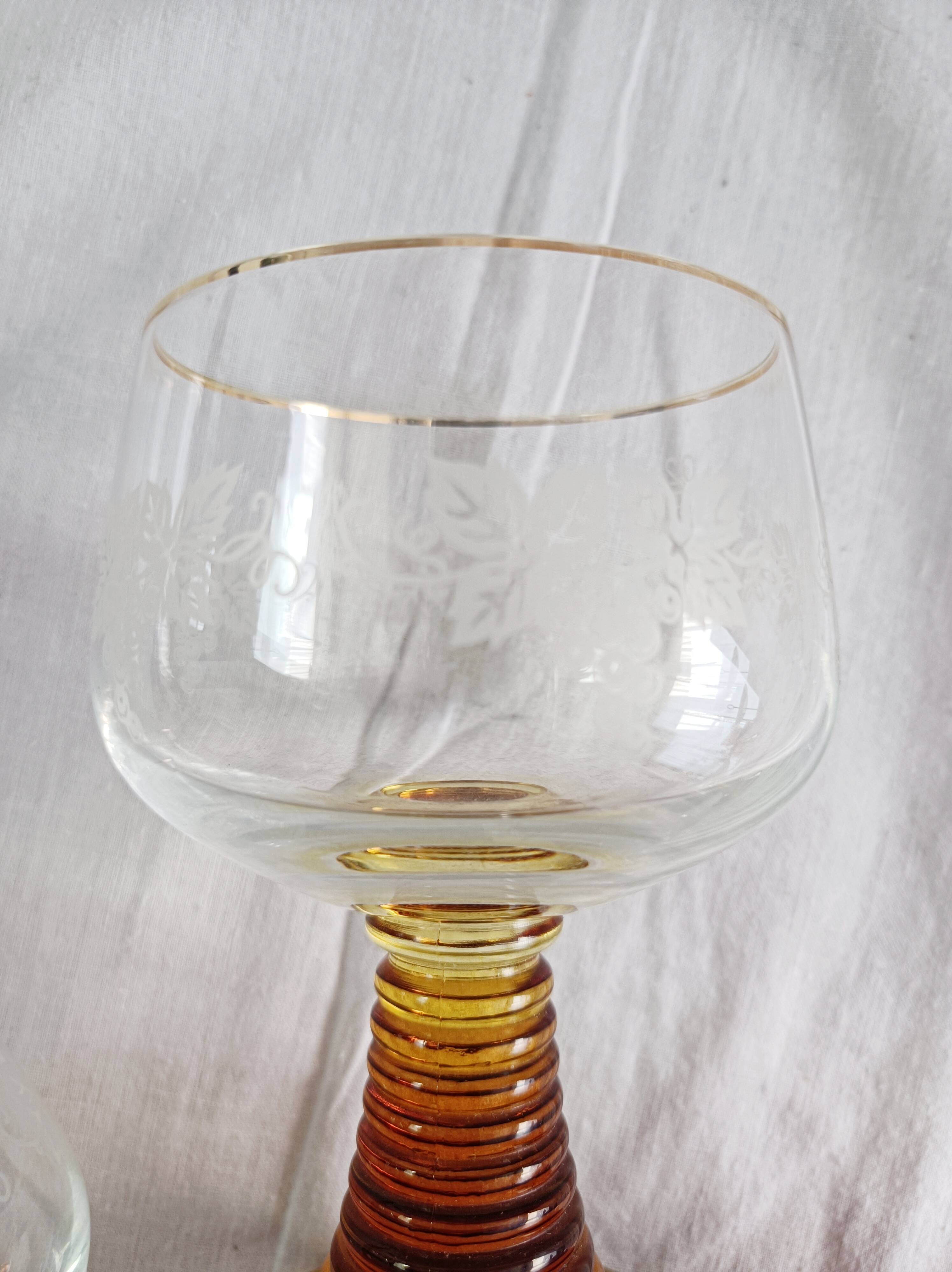Set of 3 amber glass stemware