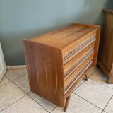 Vintage rattan and oak chest of drawers from the 1960s