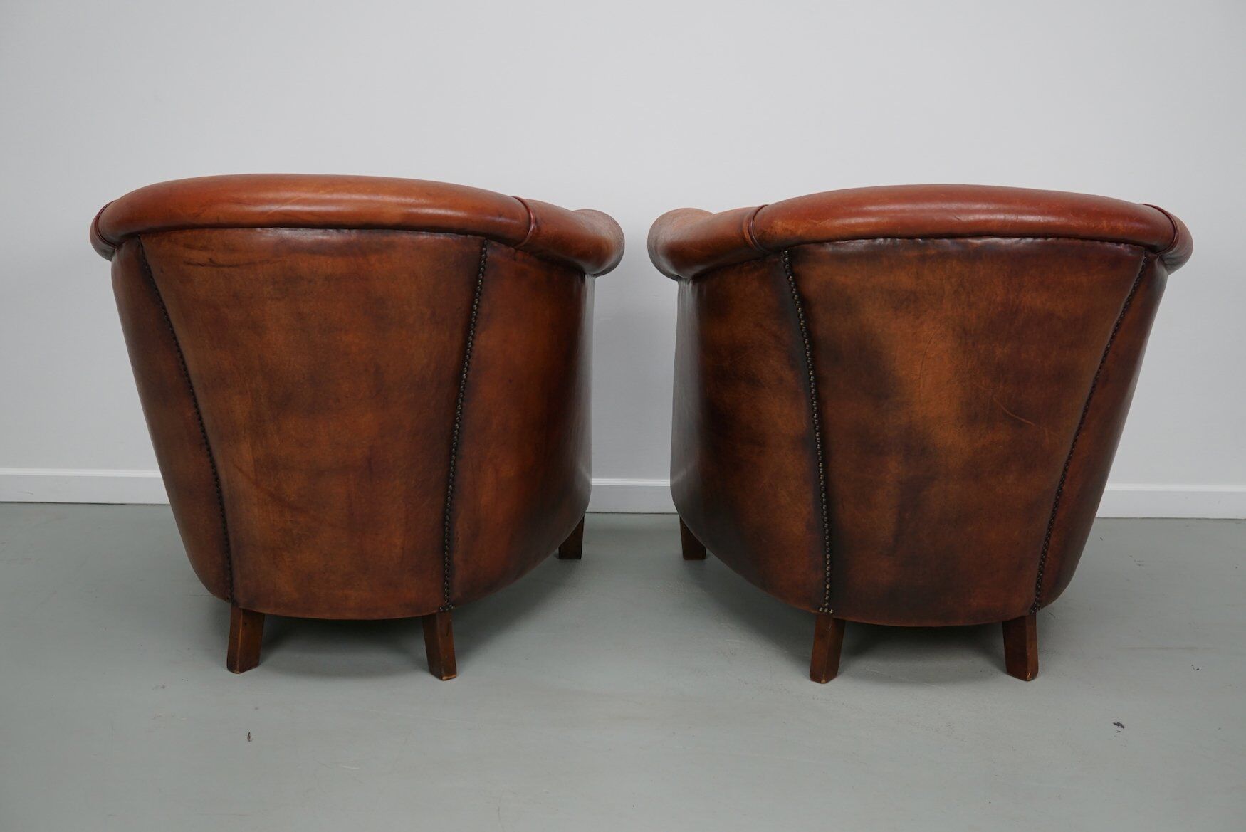 Vintage Dutch cognac leather club chair, 1970s, set of 2