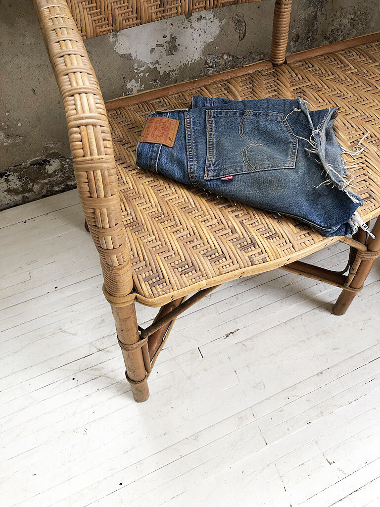 Old wicker and rattan bench