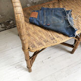 Old wicker and rattan bench