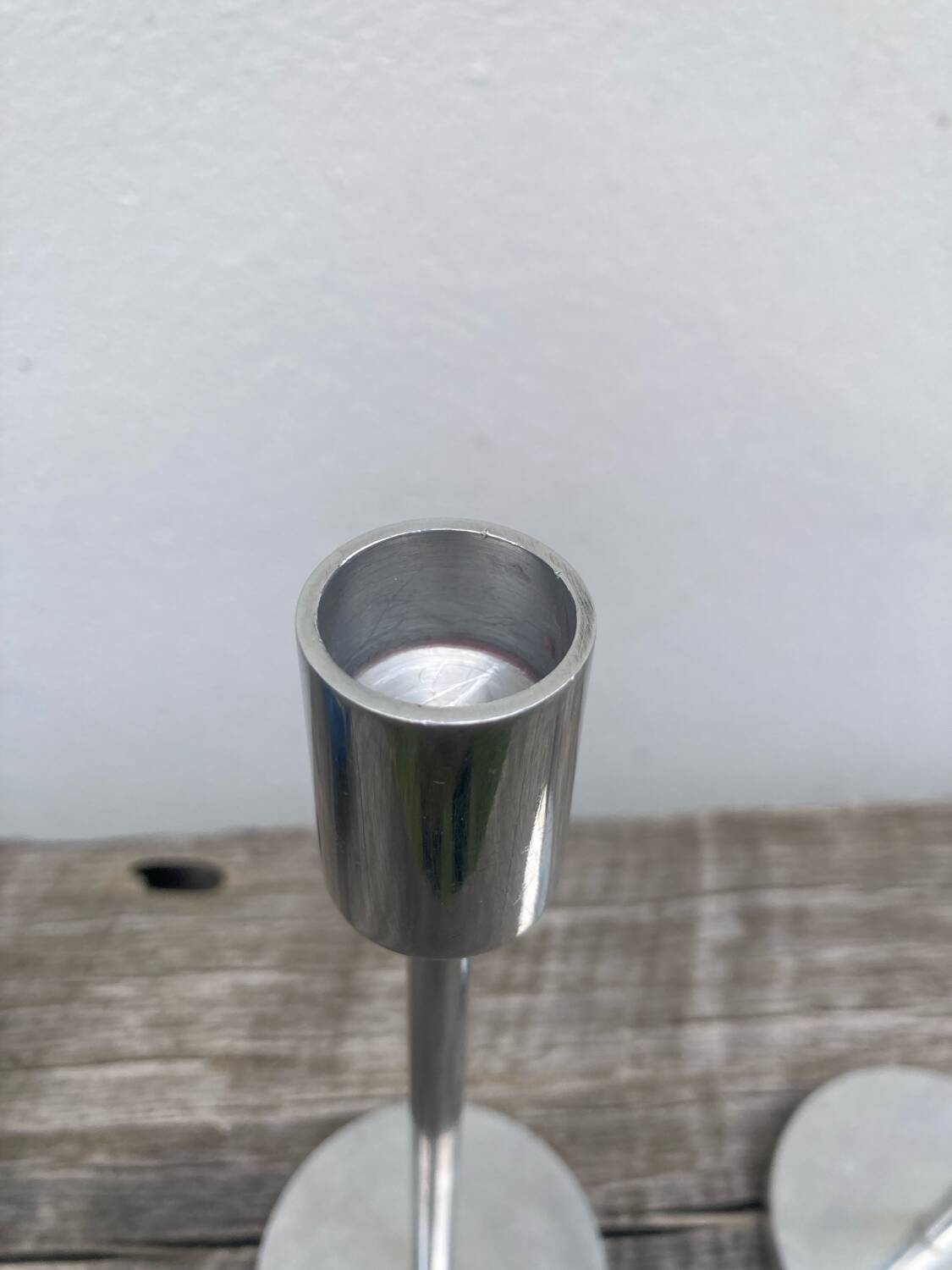 Pair of modernist aluminum candlesticks
