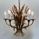 Large wheat sheaf leaf gold gilt chandelier, 1960’s