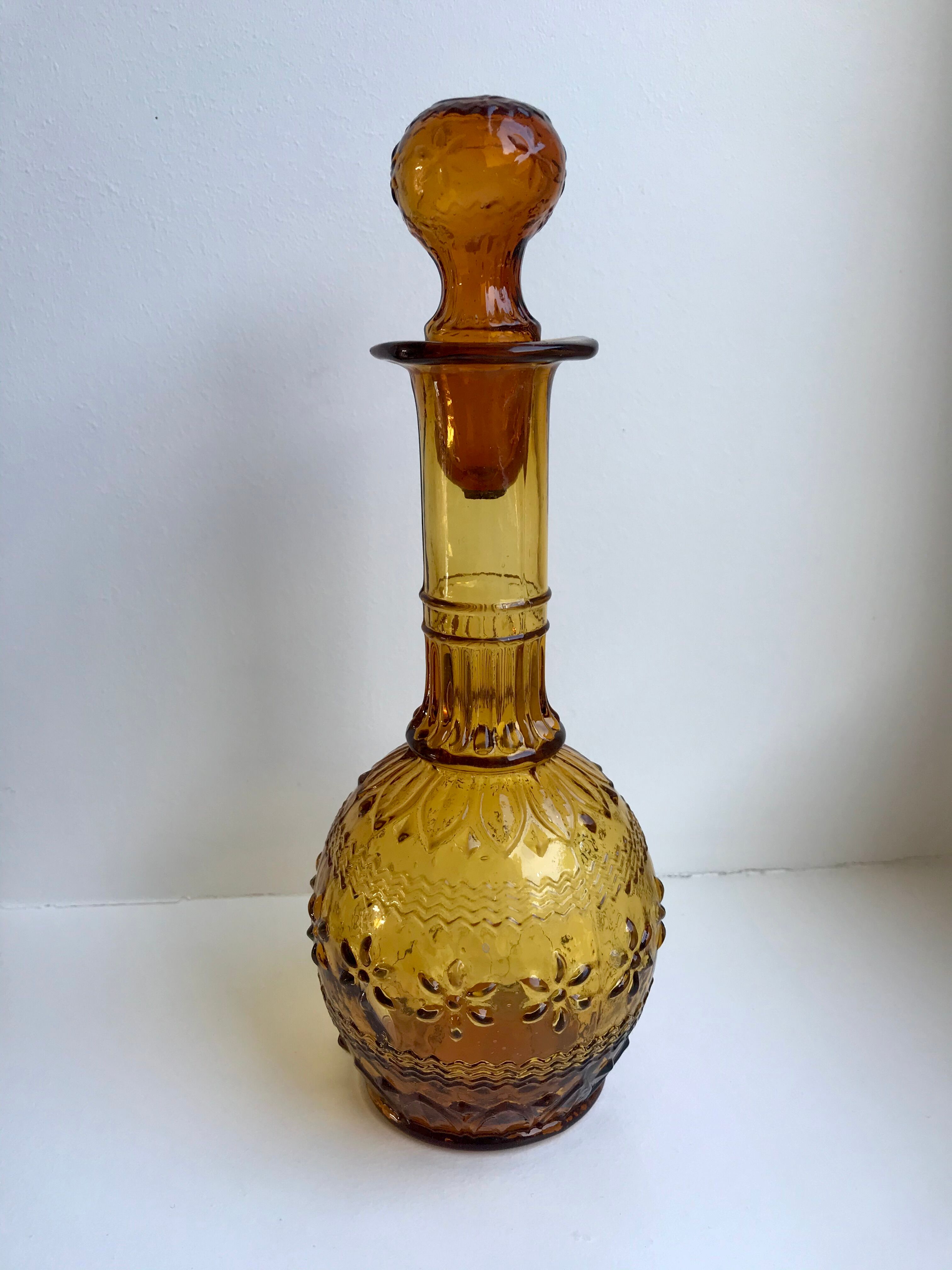 Amber carafe in molded and blown glass 50s