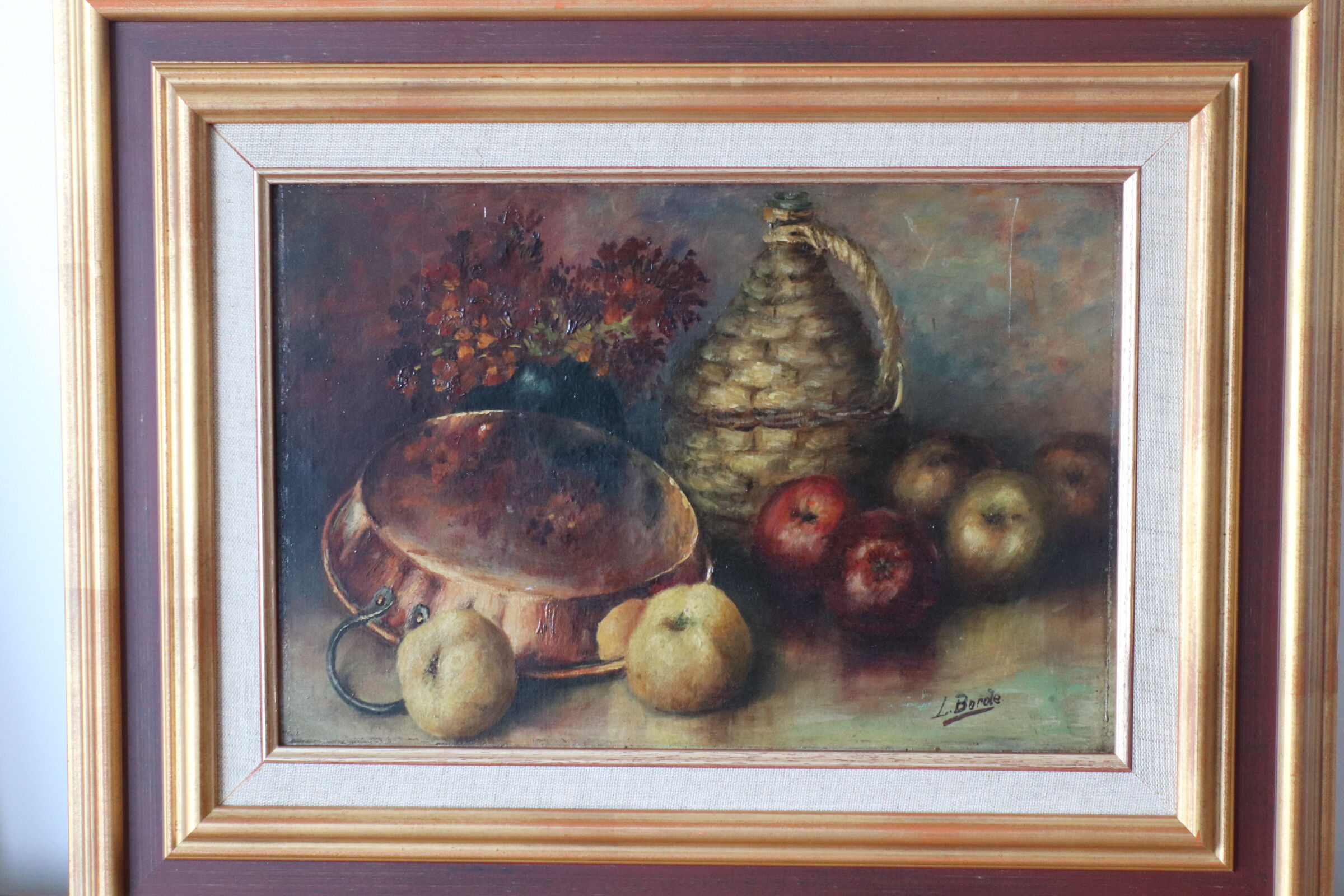 Old still life painting lady jeanne and apples