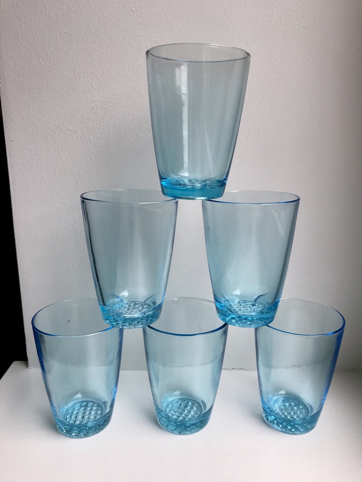 set of 6 water glasses Made in France blue glass 70s