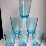 set of 6 water glasses Made in France blue glass 70s