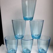 set of 6 water glasses Made in France blue glass 70s