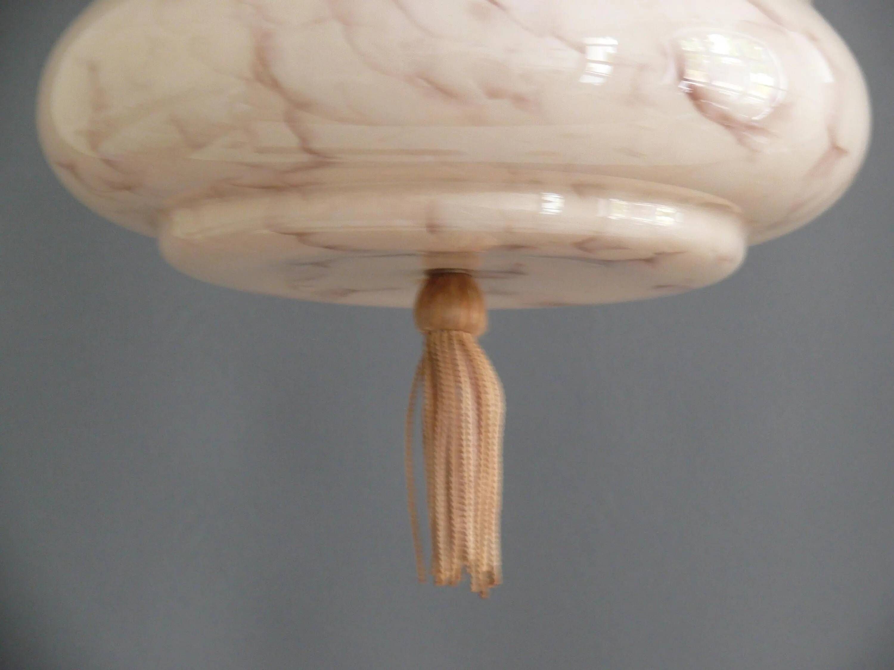 Art Deco Stab-Pendant Light with Marbled Glass Shade, Germany 1930s