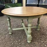 Table à manger vert de gris et bois