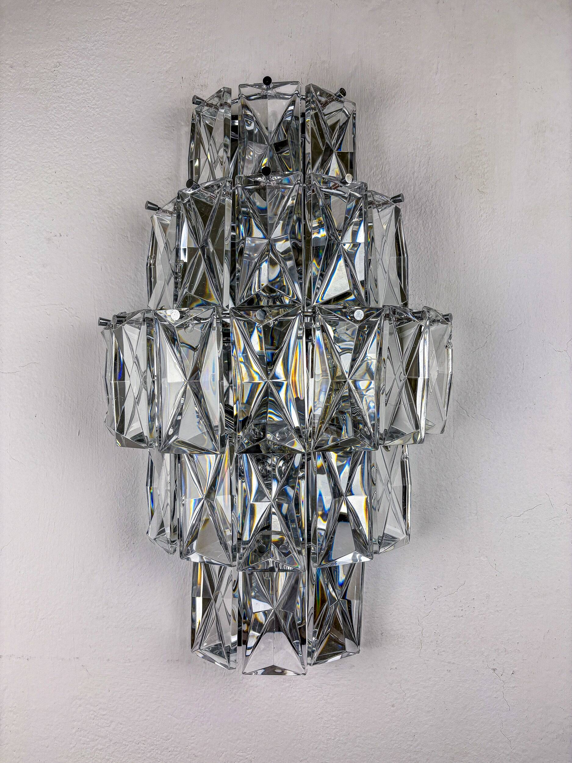 Kinkeldey XL 5-tier cut crystal wall sconce, Germany, 1970s