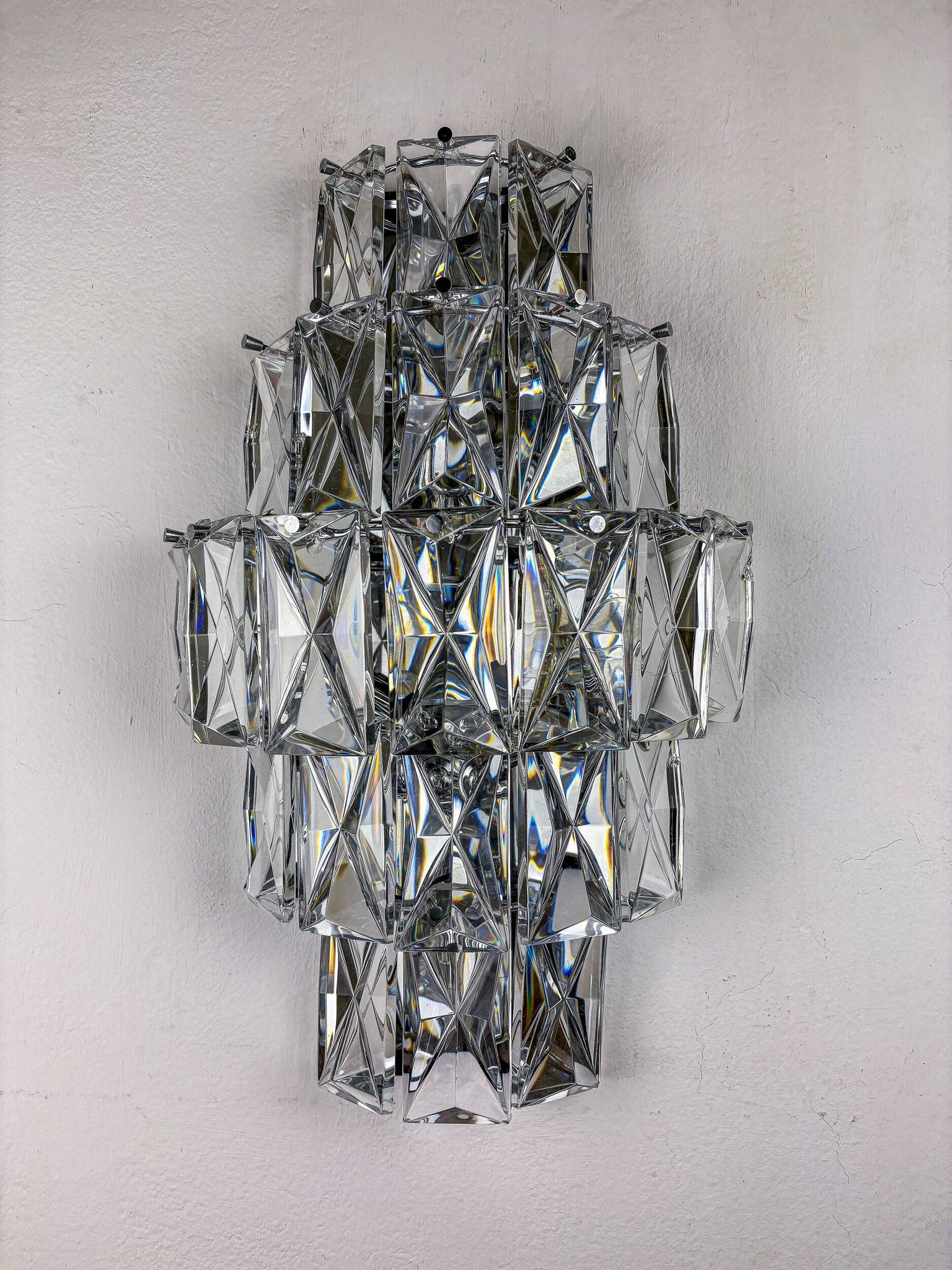 Kinkeldey XL 5-tier cut crystal wall sconce, Germany, 1970s