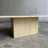 Light beige travertine Italian minimalist coffee table, solid natural stone 1980s
