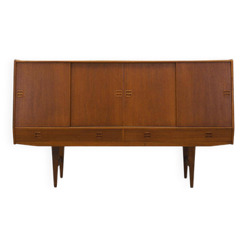Buffet haut en teck, design danois, années 1960, fabriqué au Danemark