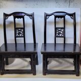 Paire d'anciennes chaises fauteuils Tabourets chinois XIXème en bois laqué noir