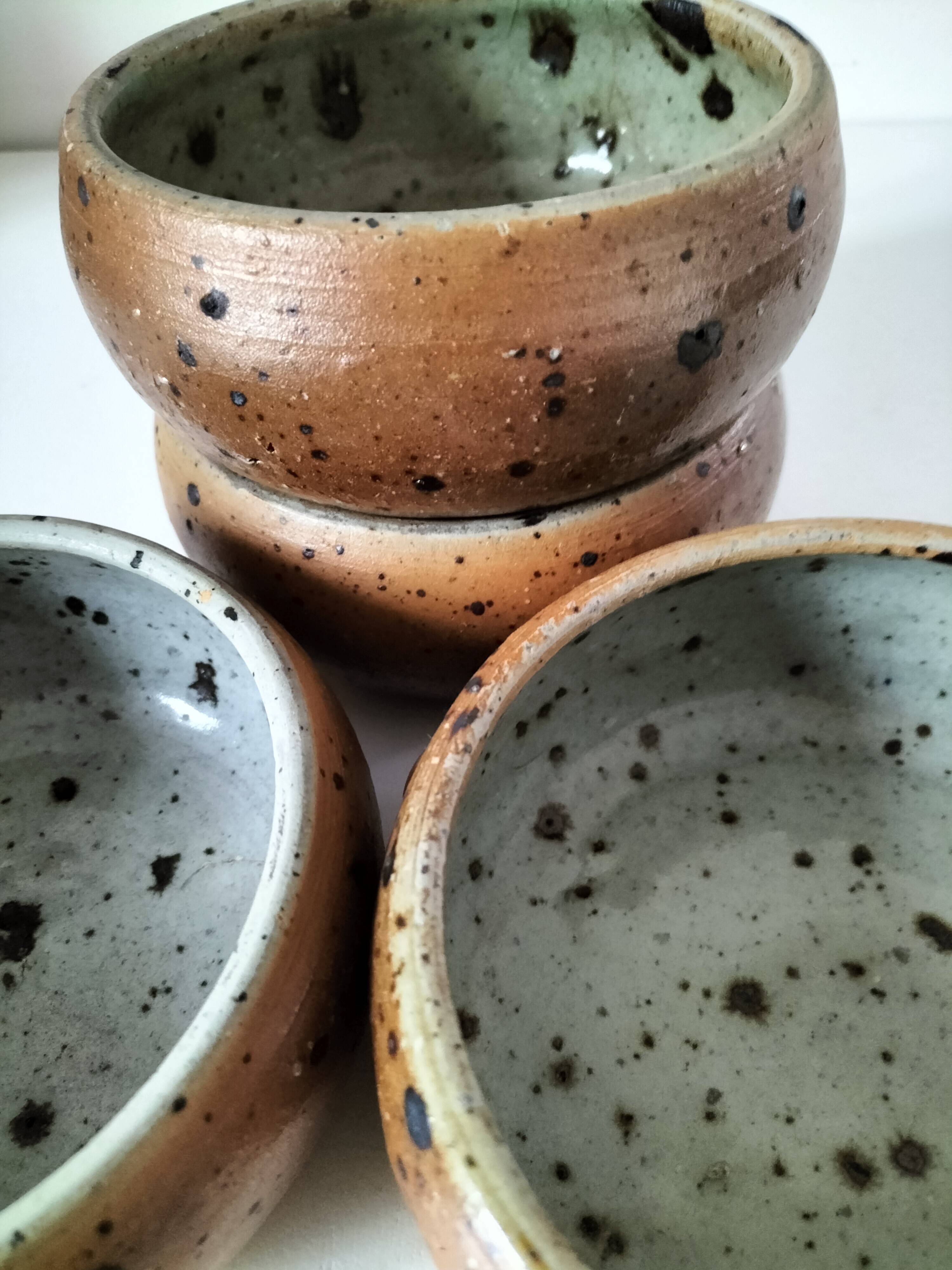 4 glazed pyrite stoneware bowls from the 70s