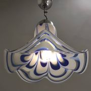 Blue & White Murano Glass Bell Pendant Ascribable to Mazzega, Italy, 1970s