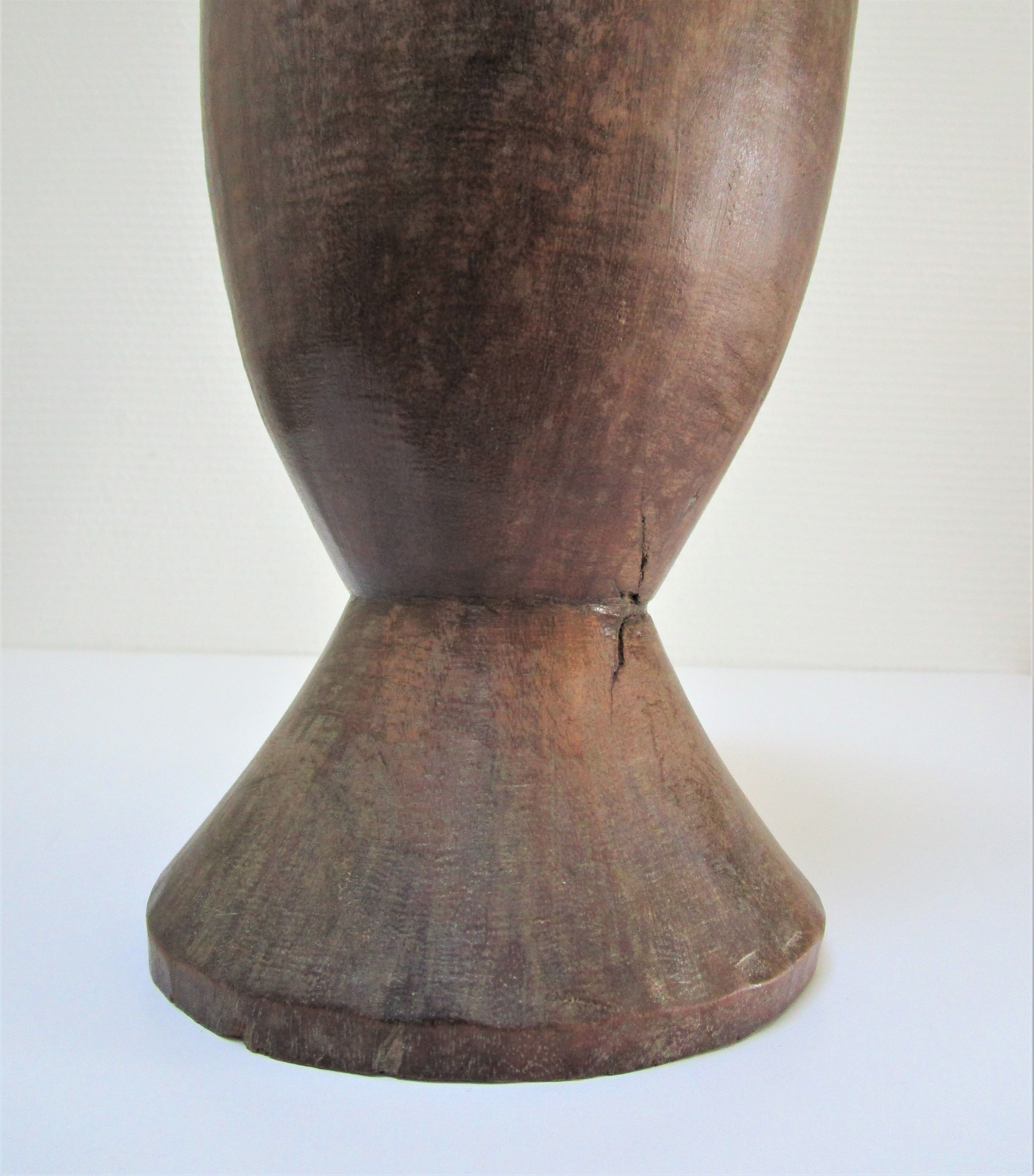 solid wood vase carved brutalist vintage