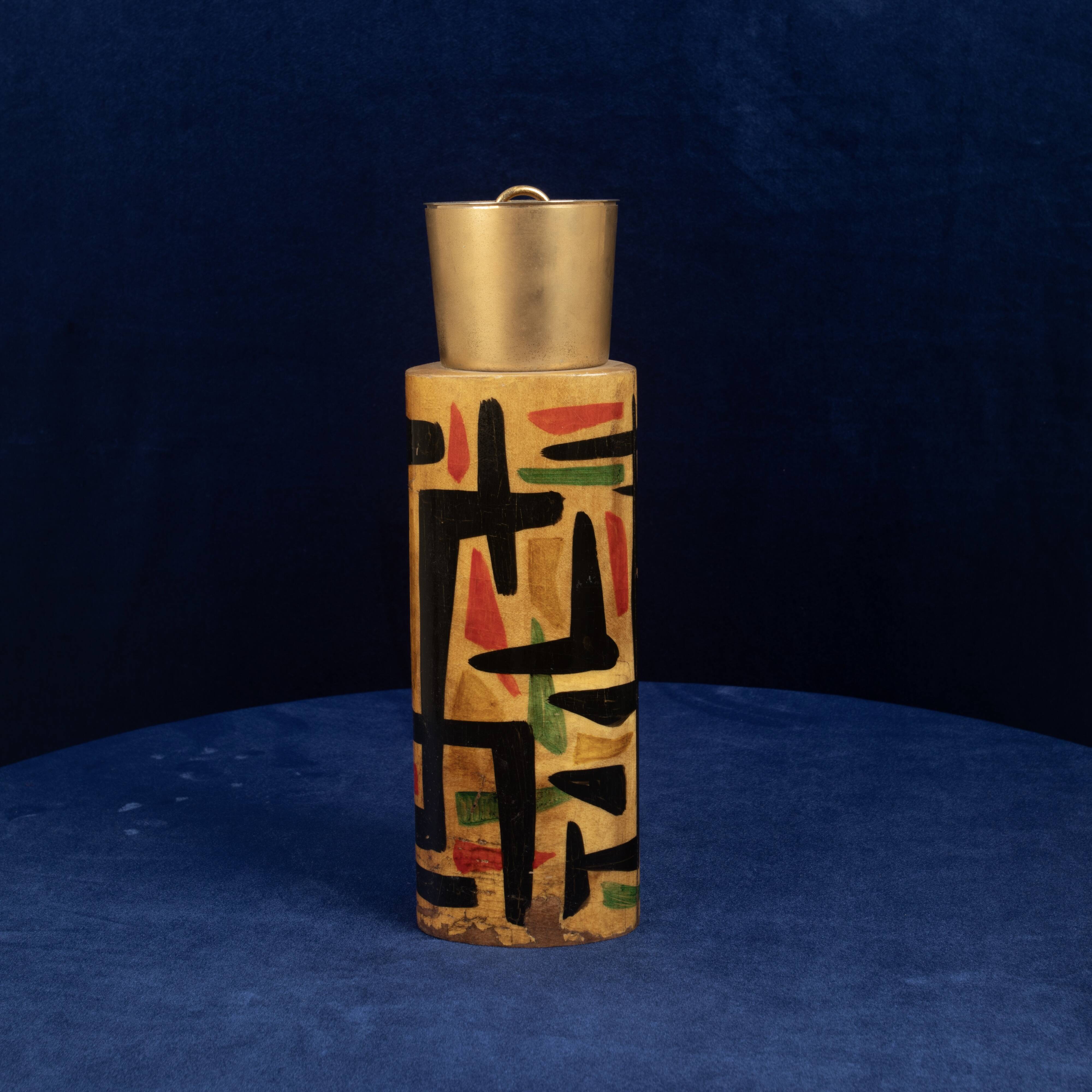 Aldo Tura Mod. 796D Parchment Thermos with Abstract Decoration, 1940