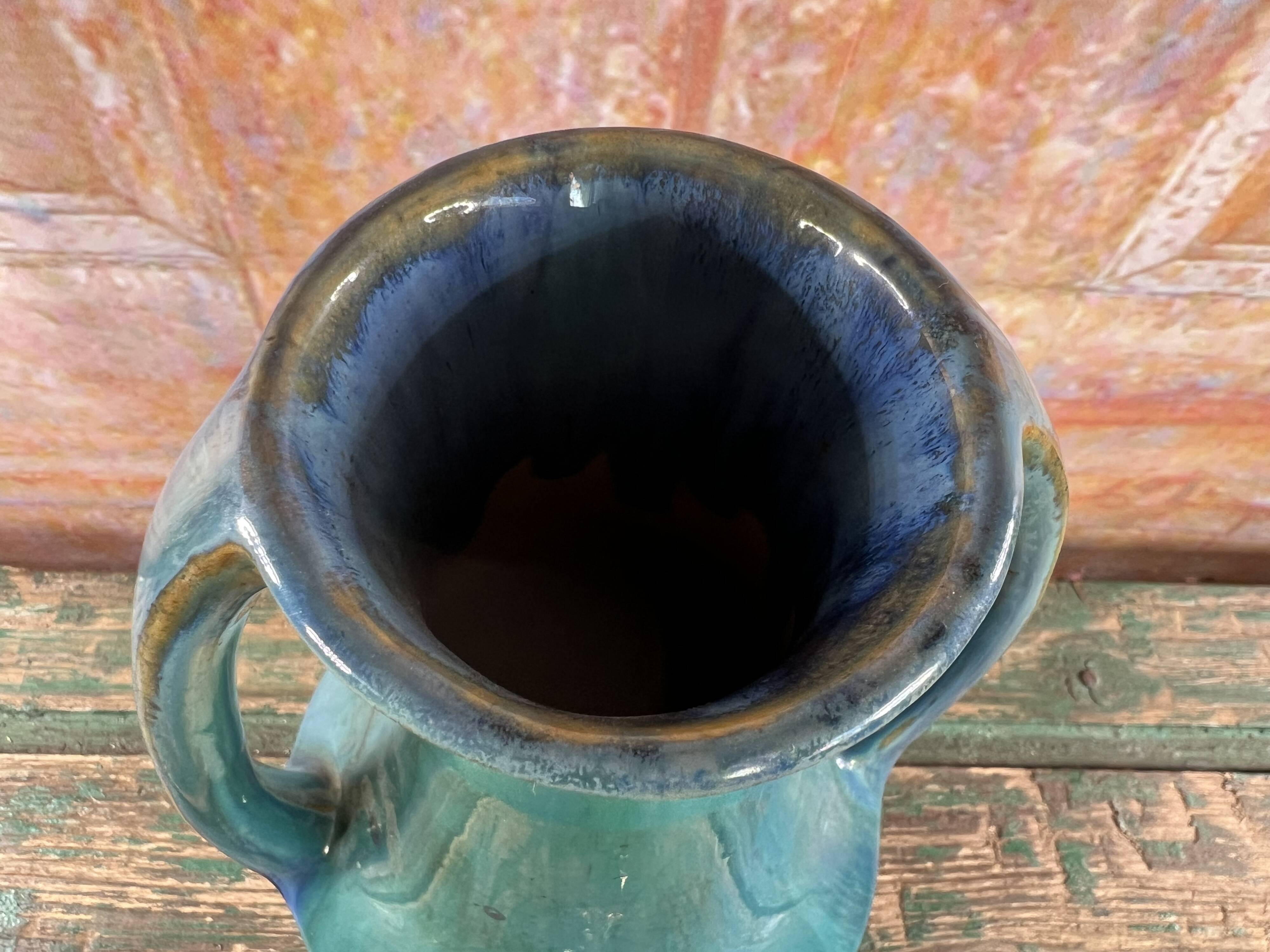 Blue & green glazed ceramic vase Art Nouveau style