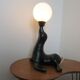 Lamp " black sea lion " white opaline ball 70s