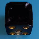 Walnut and gold ashtray in the shape of a playing dice - Golden reliefs and 4 cigarette notches