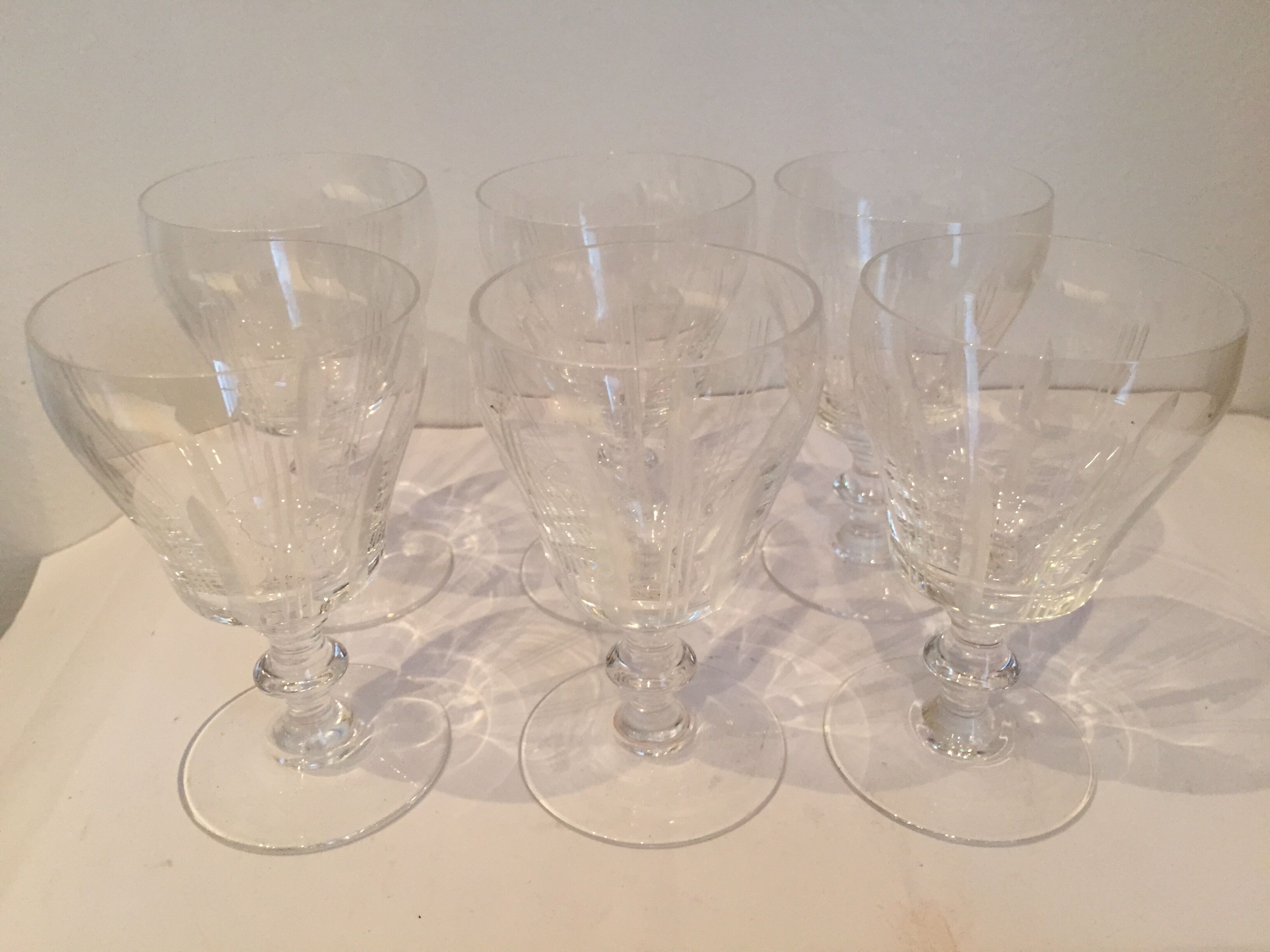 6 cut Sevres crystal wine glass set