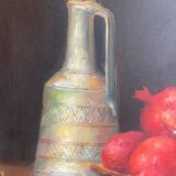 Tableau ancien - Peinture à l’huile - Nature morte aux grenades