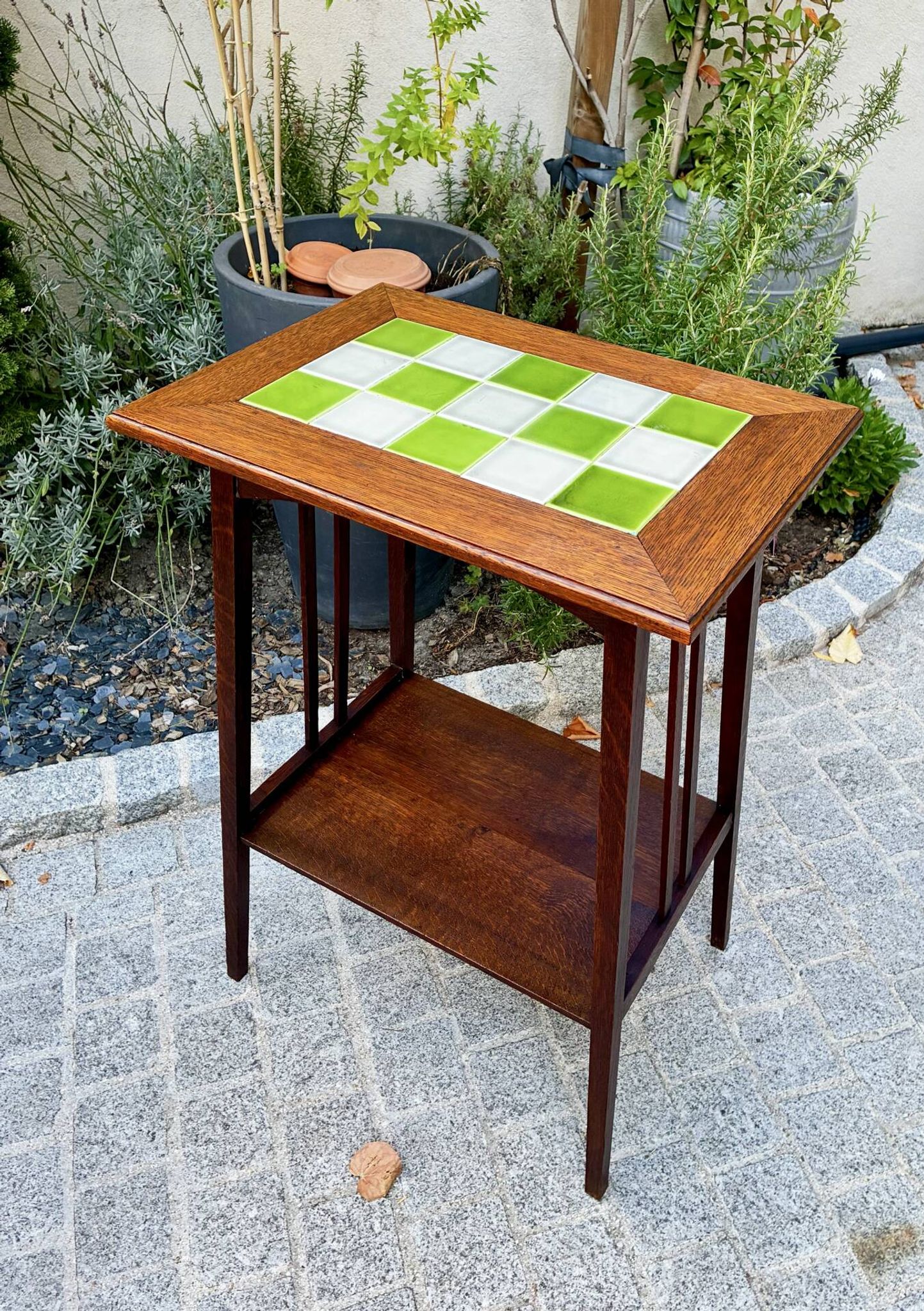 Art Nouveau side table 1910 with double tops in dark oak.