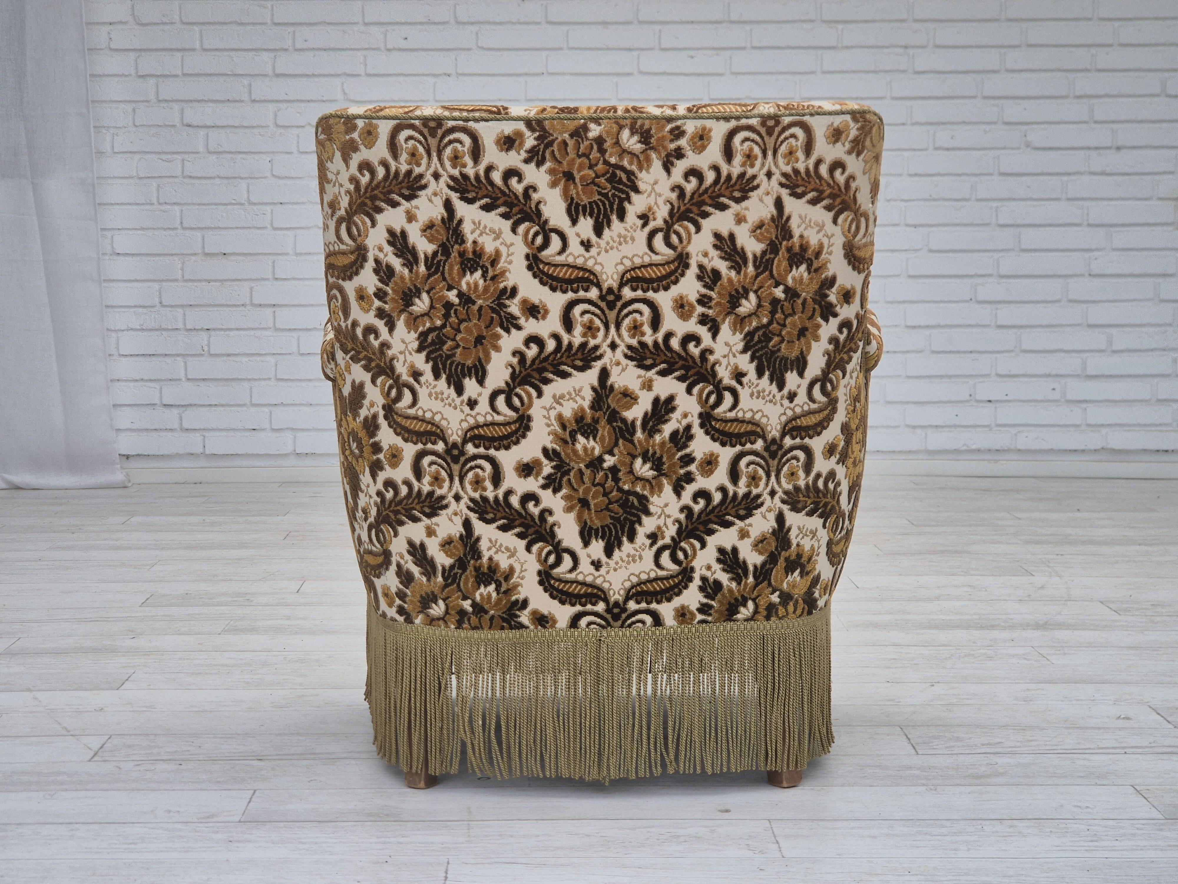 1960s, Danish armchair, furniture velour fabric, ash wood.