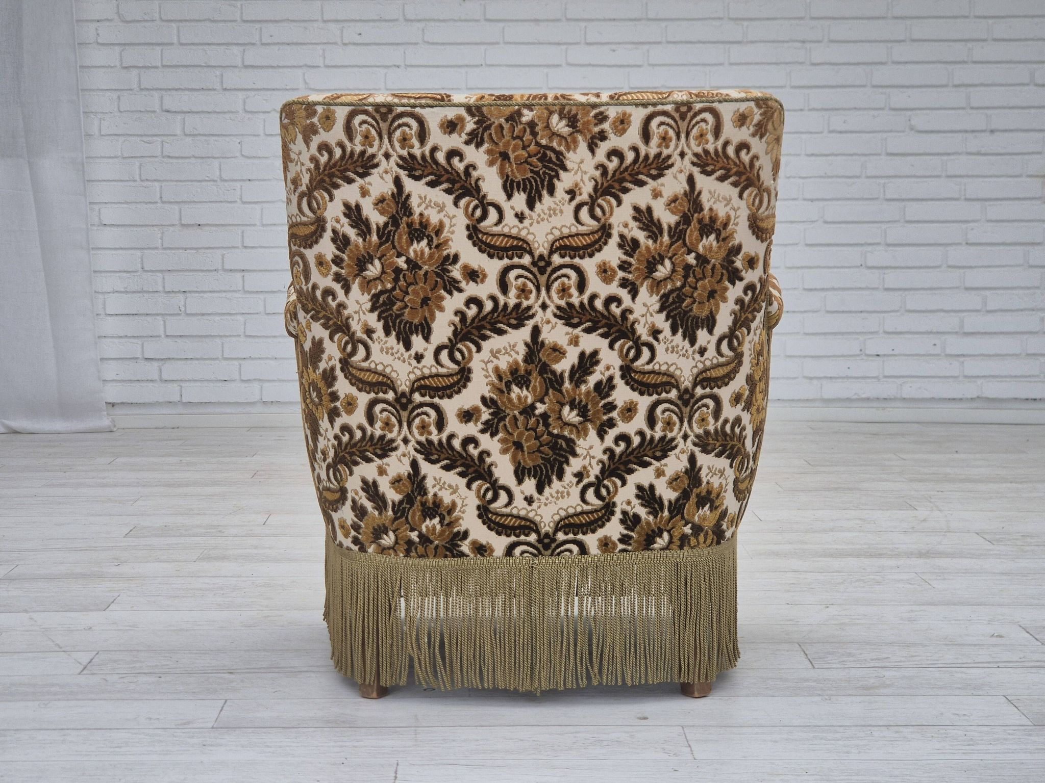 1960s, Danish armchair, furniture velour fabric, ash wood.