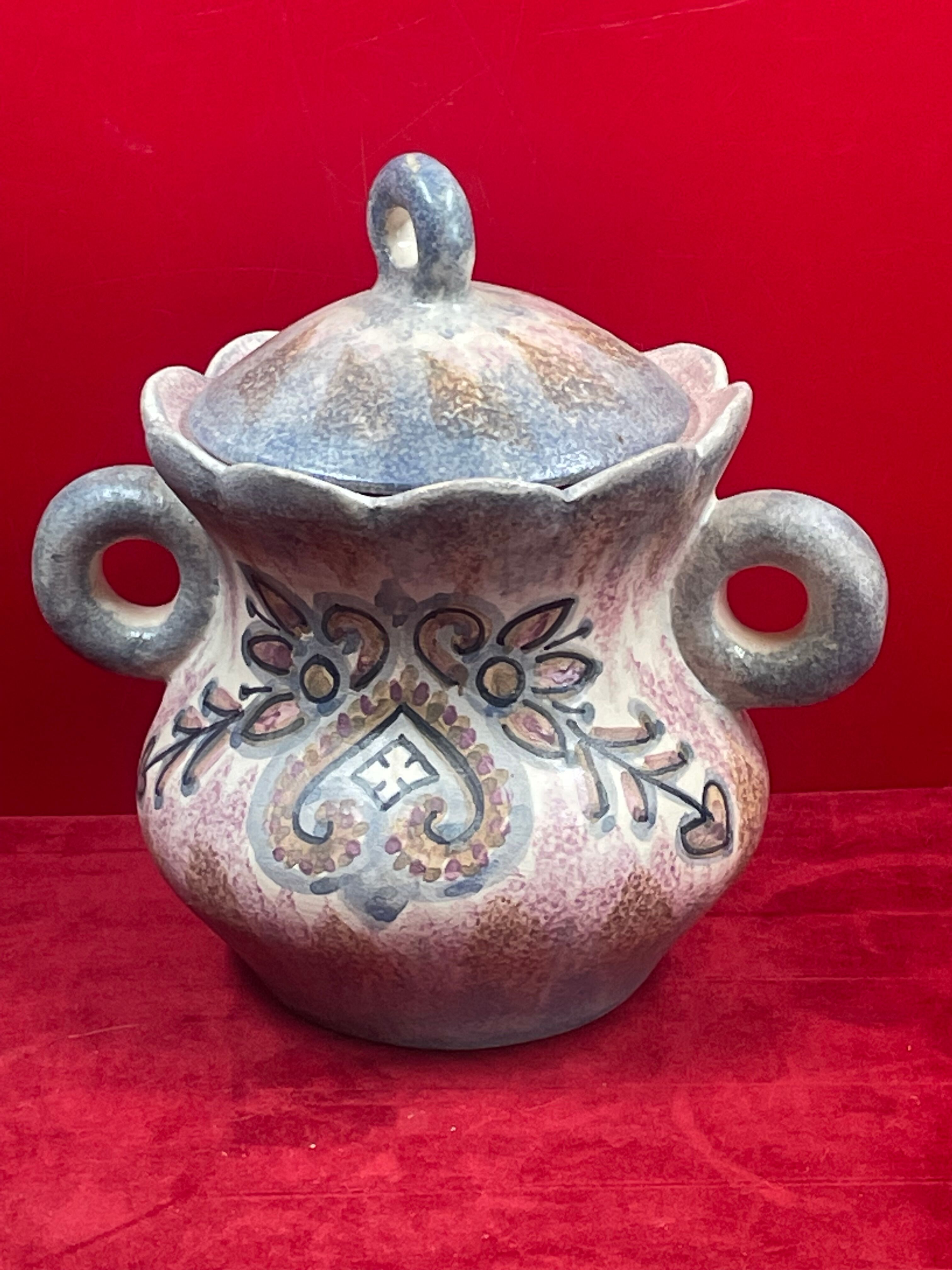 Sugar H 1 cm - Quimper porcelain ceramic signed P. Fouillen.