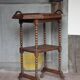 Vintage turned wood dessert trolley, wheeled table with removable top.