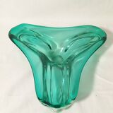 Plat trilobe en verre vert-de-mer midcentury
