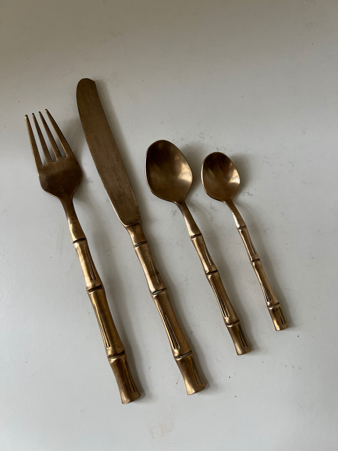 Vintage 1960s Bamboo Brass Cutlery Set