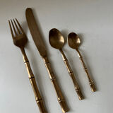 Vintage 1960s Bamboo Brass Cutlery Set
