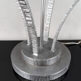 Important Art Deco Wrought Iron Lamp with Starry Glass Dome, c. 1930