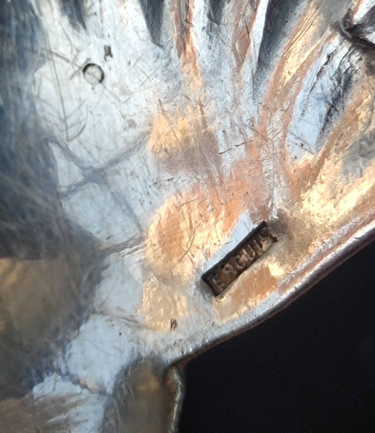 Old silver metal strawberry serving shovel spoon Ercuis goldsmith lily of the valley model