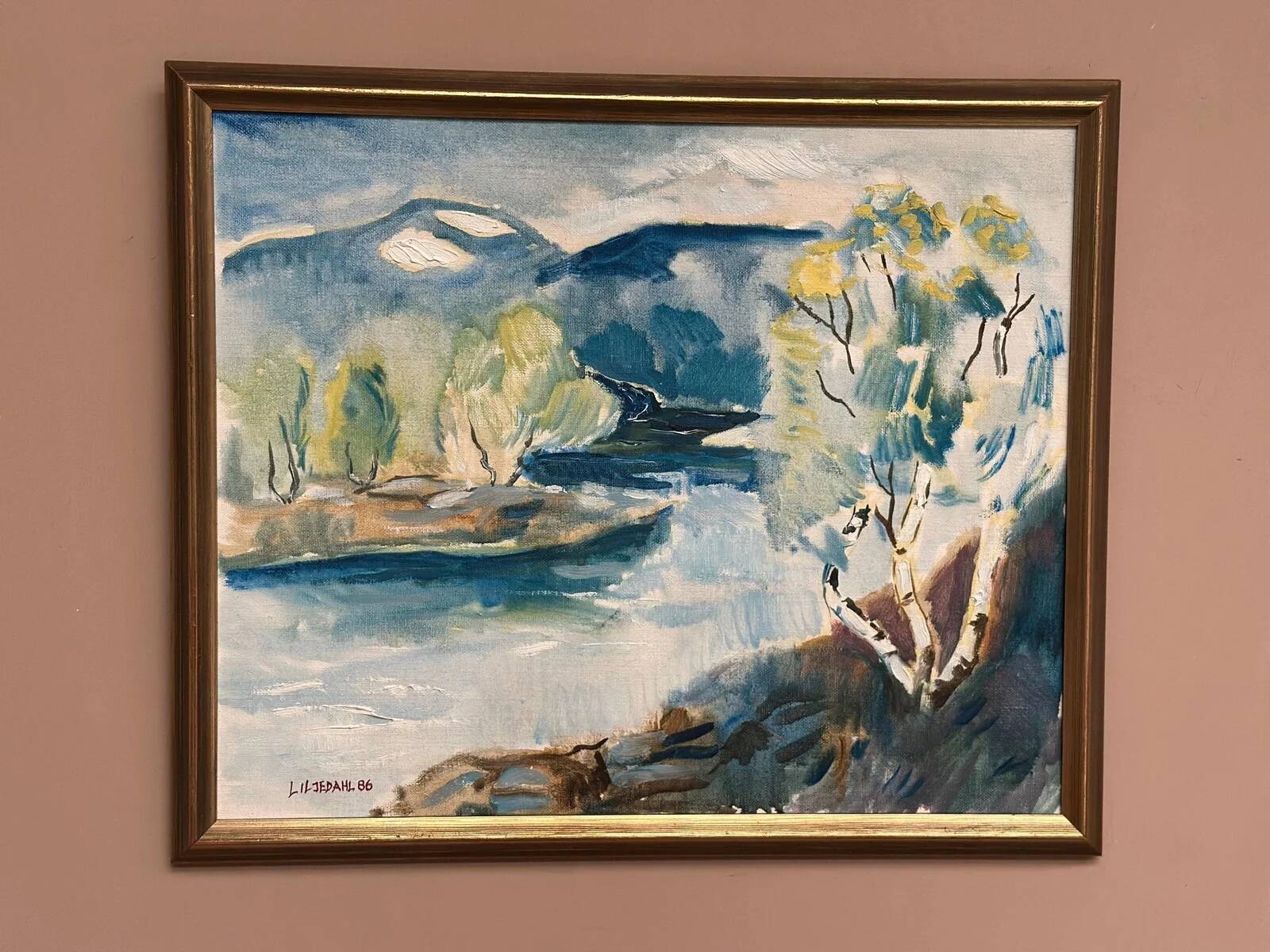 Original Swedish Oil on Canvas – “River” by Liljedahl – Signed – Dated 1986