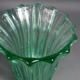 Molded pressed glass vase by Pierre D'Avesn around 1930. Signed